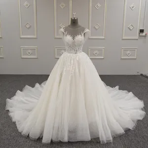 2021 Fashion Beautiful Sweetheart Cap Sleeve Bling Western Gown Wedding White