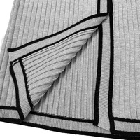 Cardigan en maille côtelée à col en V pour femme, gris, avec bord festonné, bordure contrastante, boutons métalliques, coupe ajustée, manches longues ou courtes, haut de qualité supérieure