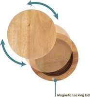Récipient à sel et poivre en bois d'acacia, cave avec cuillère, bol à sel en bois, boîte à épices d'acacia avec couvercle pivotant magnétique