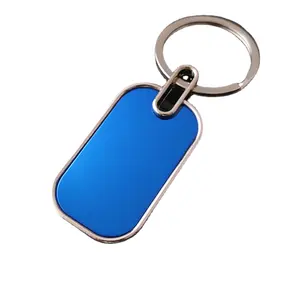 Gantungan kunci stiker persegi panjang, gantungan kunci stiker dua sisi biru stainless steel, plat nomor hotel huruf