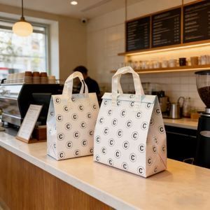 Custom Logo Printed Stylish Non Woven Fabric Aluminum Foil Lined Thermal BBQ Hot Food Beverage Delivery Takeout Packaging Bags - Product Image 2