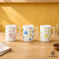 Ensemble de tasses en céramique motif nuage lunaire endormi, imprimé montgolfière rayée, rose, bleu, vert citron, avec anse à bords carrés, cadeaux oniriques