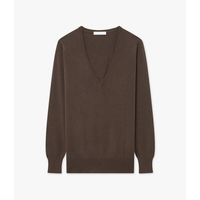 Pull en laine à col en V pour femme, couleur unie minimaliste, manches longues, tricoté pour l'automne, 16 GG, anti-boulochage
