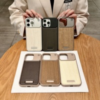 Coque de téléphone PC en cuir PU bois sans cadre Transparent pour iPhone 12/13 Pro Max XR 11Pro 6 Plus 8 Plus comprend un protecteur de caméra