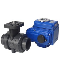 Katup bola UPVC PPH elektrik, kontrol listrik air 12V DC 24V 220V 1 inci 2"