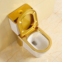 Cuvette de toilette en céramique monobloc allongée dorée montée au sol à double chasse P-Trap S-Trap Drainage pour villas salles de bains WC Commode