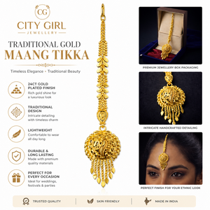 Compre Maang Tikka Chapado en Oro de 24 Quilates para Mujer, Joyería Tradicional para la Frente, para Bodas Étnicas y Eventos Festivos - Product Image 3