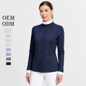 เสื้อขี่ม้าแขนยาวสำหรับผู้หญิง คอตั้งแบบซิป<span class=keywords><strong>ครึ่ง</strong></span>ตัว ทรงสปอร์ต สำหรับการแข่งขัน  รับสกรีนโลโก้ - Product Image 1