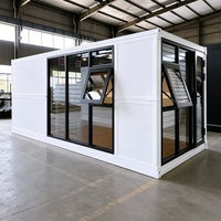 Maison conteneur en verre préfabriquée innovante, modulaire, portable, à structure en acier, à un seul niveau, entièrement en verre et flexible