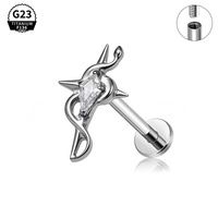 Aksesoris tindik telinga tulang rawan bibir berulir dalam, desain ular titanium G23 ASTM F136 dengan inlay marquise CZ Zircon.