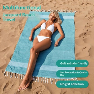 Telo Mare Estivo Multifunzionale Turco, Rettangolare, Multicolore, Fatto a Mano con Nappe, Super Assorbente e ad Asciugatura Rapida - Product Image 1