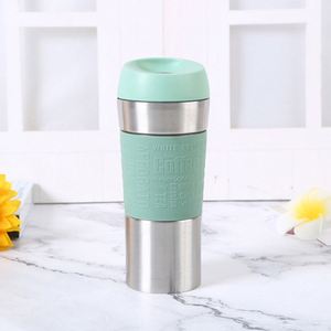 Hot Sale Insulated Travel <b>Coffee</b> Mug Stainless Steel Tumbler with Press-on Silicone Leather Case Leather Case for Water <b>Bottle</b> - Product Image 1