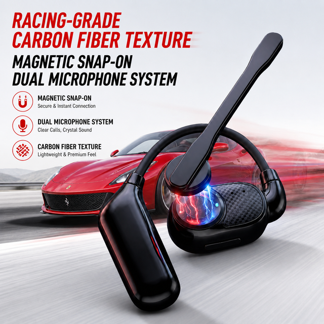 Open Ear Wireless Headphone 25-Hours Playtime Magnetic Detachable Microphone Carbon Fiber Single-Sided Business Headset