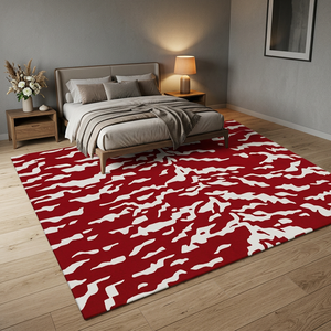 Modern <b>Red</b> White Abstract New Zealand <b>Wool</b> Area Rug Rectangle Non Slip Living Room Tufted Low Pile Latex Backing Medium - Product Image 6