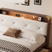 Lit double moderne en pin avec revêtement en cuir PU, fonction de rangement, inclinable et réglable, taille Queen pour la chambre à coucher