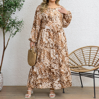 Robe de vacances rétro pour femmes, grande taille, imprimé léopard, manches longues, coupe ample, jupe tissée, tenue de vacances confortable, tenue de plage/bord de mer