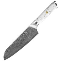 Couteau de cuisine professionnel en acier Damas KEENHOPE, cœur en AUS-10, couteau Santoku japonais de 7 pouces, manche en résine turquoise blanche