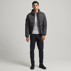 2025 Top Trendy Oversize Puffer <b>Men's</b> <b>Jacket</b> Custom Black Color 100% Polyester Fabric Plain Dyed Padded Zip Up Outdoor <b>Jacket</b> - Product Image 1