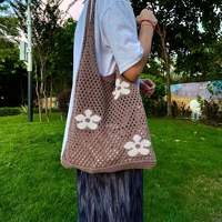 Sac fourre-tout en crochet fait main par des designers, très vendu, style décontracté ouvert avec deux poignées, logo personnalisé, matériau en fil PC