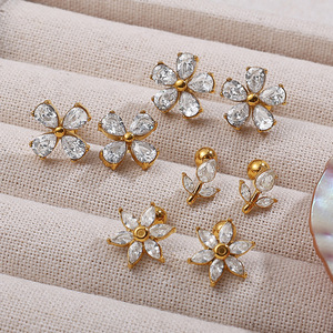 Hợp thời trang ngọc trai Stud Bông tai 18K vàng mạ thép không gỉ hoa thiết kế dị ứng miễn phí không thấm nước quà tặng đồ trang sức - Product Image 3