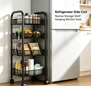 Iron Modern Black Utility Cart 3-Tier Rolling Storage Rack with Removable <b>Baskets</b> for Kitchen Fruit and <b>Vegetable</b> Display - Product Image 2
