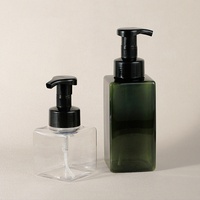 Échantillon gratuit 500ml bouteille carrée en mousse plastique PETG vert savon liquide pour le lavage des mains avec pompe Sayer pour shampooing et lotion