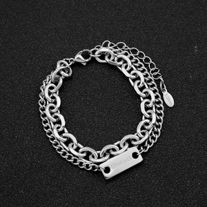 Hot Selling Simple Popular Design Double Layered Geometric <b>Chain</b> Bracelet Hiphop <b>Titanium</b> Steel Men's Bracelets Trendy Jewelry - Product Image 5
