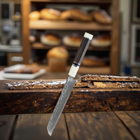 Couteau à pain 8 pouces, couteau de chef professionnel classique en acier Damas VG-10, manche en bois d'ébène avec résine