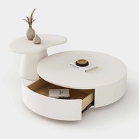 Table Basse Ronde Design d'Art de Luxe pour Salon, Ensemble Table Basse et Meuble TV en Bois Simple pour Maison Moderne et Petit Appartement