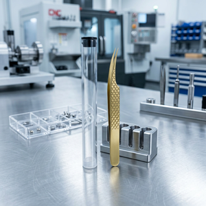Pince à épiler courbée plaquée or Princeton Tools avec pointe dentelée et capuchon de protection - Product Image 4