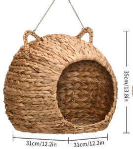 เตียงหวายหวายทรงกลมสำหรับสัตว์เลี้ยงพร้อมหูกระดิ่งน้ำบ้านสัตว์เลี้ยงทำจากหวายสานสำหรับงานฝีมือสำหรับแมวสุนัข - Product Image 2