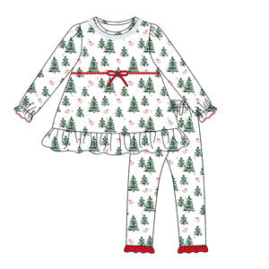 Albero di natale stampa due pezzi pantaloni di sonno all'ingrosso Boutique volant pigiami di cotone per <span class=keywords><strong>bambine</strong></span> - Product Image 2