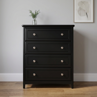 Commode classique européenne à 4 tiroirs en bois – Meuble de rangement robuste en Radiata/MDF avec poignées en alliage pour la maison et la chambre
