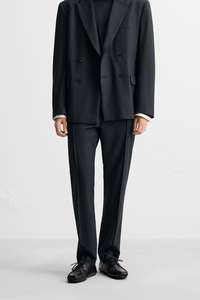 بنطال بدلة صوف خفيف الوزن للرجال مقلم قطن مضاد للتجاعيد غسل ملون XL طيات الشوارع منقوشة للشحن للصيف - Product Image 3