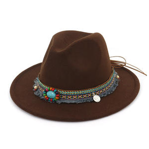 Teal Gemstone Tissue Hat <span class=keywords><strong>Band</strong></span> Hombre hecho Fool <span class=keywords><strong>Felt</strong></span> Fedora Sombreros para mujeres - Product Image 2