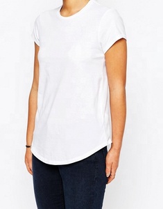 Camiseta Blanca Informal de Verano con Dobladillo Curvo, de Algodón/Spandex, Corte Regular, Transpirable, Tejido de Punto, con Bajo Redondo, para <span class=keywords><strong>Mujer</strong></span> - Product Image 4