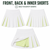 Jupe-short plissée blanche personnalisée pour femme avec doublure intérieure vert citron, jupe de sport taille haute pour compétition de tennis