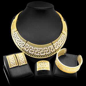 Yulaili – ensemble de bijoux en plaqué or de Style <span class=keywords><strong>italien</strong></span> et parure de bijoux pour demoiselle d'honneur nigériane de mariage, boucles d'oreilles, bague, collier, Bracelet - Product Image 4