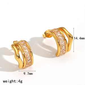 Pendientes Huggie Chapados en Oro con Circonitas en Forma de C, Luna y Estrella para Mujer, Joyería de Moda para Fiesta, Acero de Titanio 18K Irregular - Product Image 5