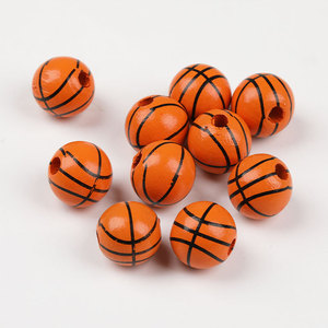 16มม. DIY เครื่องประดับลูกปัดกำไลลูกปัดไม้พิมพ์ลายบาสเกตบอลฟุตบอลเบสบอลวัสดุลูกปัดหลวม - Product Image 6