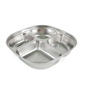 IKITCHEN wholesale rectangle compartments serving tray food metal stainless steel 4 divided plate food tray with plastic cover