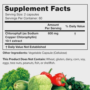 Capsules OEM Factory Chlorophylle 600 Mg Antioxydant Soutien pour l'Immunité Énergie Peau Réduction des Odeurs Corporelles et Mauvaise Haleine 120 Capsules - Product Image 3