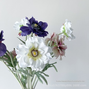 Fleur d'anémone artificielle aux tons délicats, tige rose pâle et blanche, fausses fleurs pour une décoration intérieure élégante, un style raffiné pour la table, un mariage aérien - Product Image 3