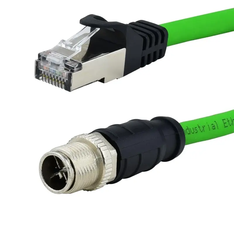 Molded Flexible Camera Cat6A Industrial Ethernet Shielded Cable X-Code 8 Pin M12 to RJ45 Cable