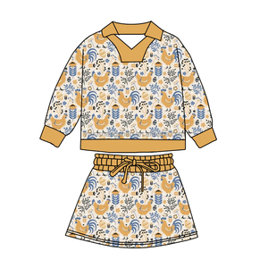 Ensembles de Pâques pour bébés et enfants en gros, haut à col polo à manches longues imprimé lapin, <span class=keywords><strong>jupe</strong></span> avec short, tenues de fête pour petites filles - Product Image 2