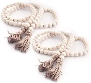 Natural Prayer Wood String Beads Farmhouse Beads Wall Hanging for Wall Vase Door Handle Decor