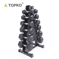 Haltères hexagonaux en caoutchouc noir TOPKO Gym Power Training pour usage en salle de sport, 10 kg, 40 kg, 50 kg, ensemble d'haltères hexagonaux