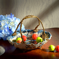Panier à fruits en porcelaine antique européenne, céramique, laiton, luxe, décoration d'intérieur pour la maison, l'hôtel, la villa