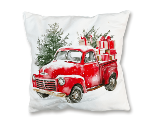 Capa de Almofada Personalizada com Estampa de Caminhão Pickup Vermelho de Natal em Cartoon, 100% Poliéster, Fecho de Zíper, Lavável para o Lar - Product Image 1