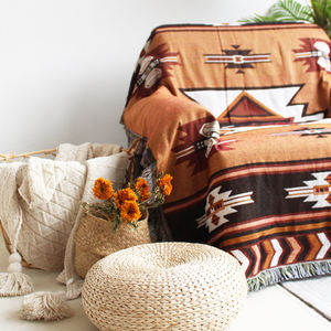 Plaid de style distinctif à motif de dessin animé, fond orange, 130x160cm, en coton et polyester, avec franges, pour canapé, lit, camping, pique-nique et extérieur - Product Image 4